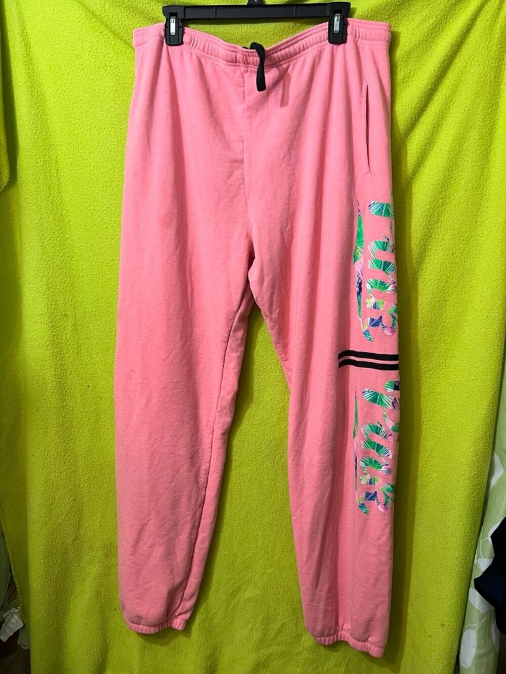 VS PINK Tropical Campus Pants Sweatpants Floral Logo L Drawstring